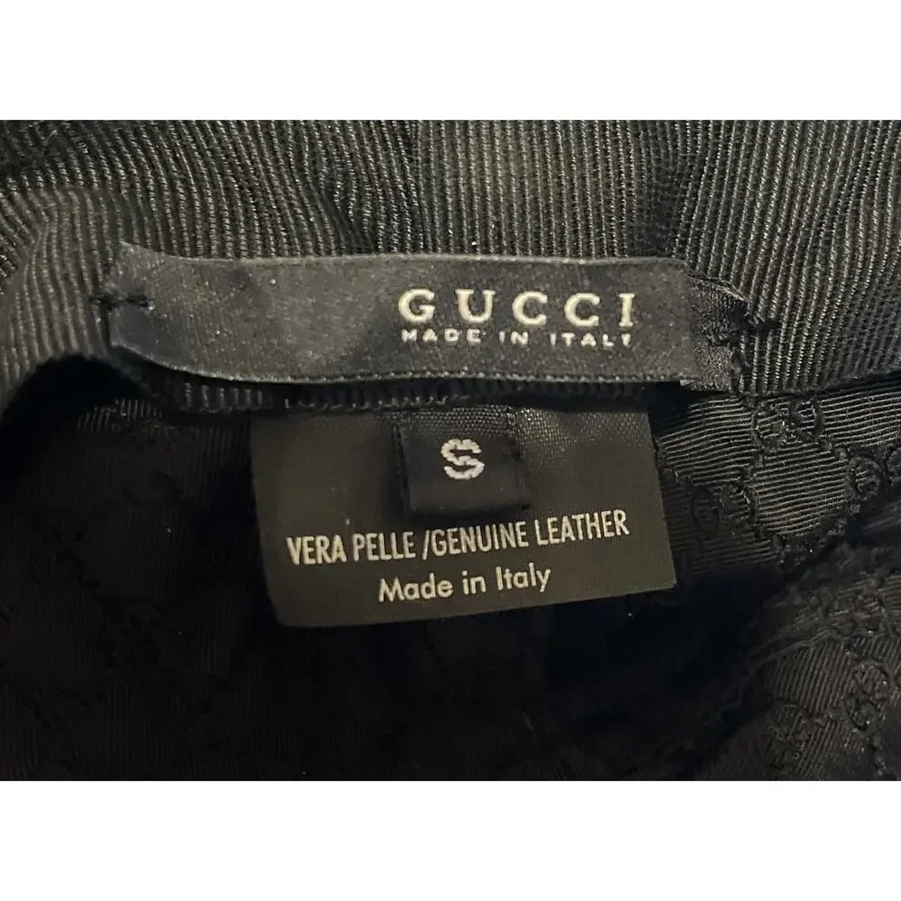 $795 Gucci Black Leather 90's Throwback Bucket Hat Size S